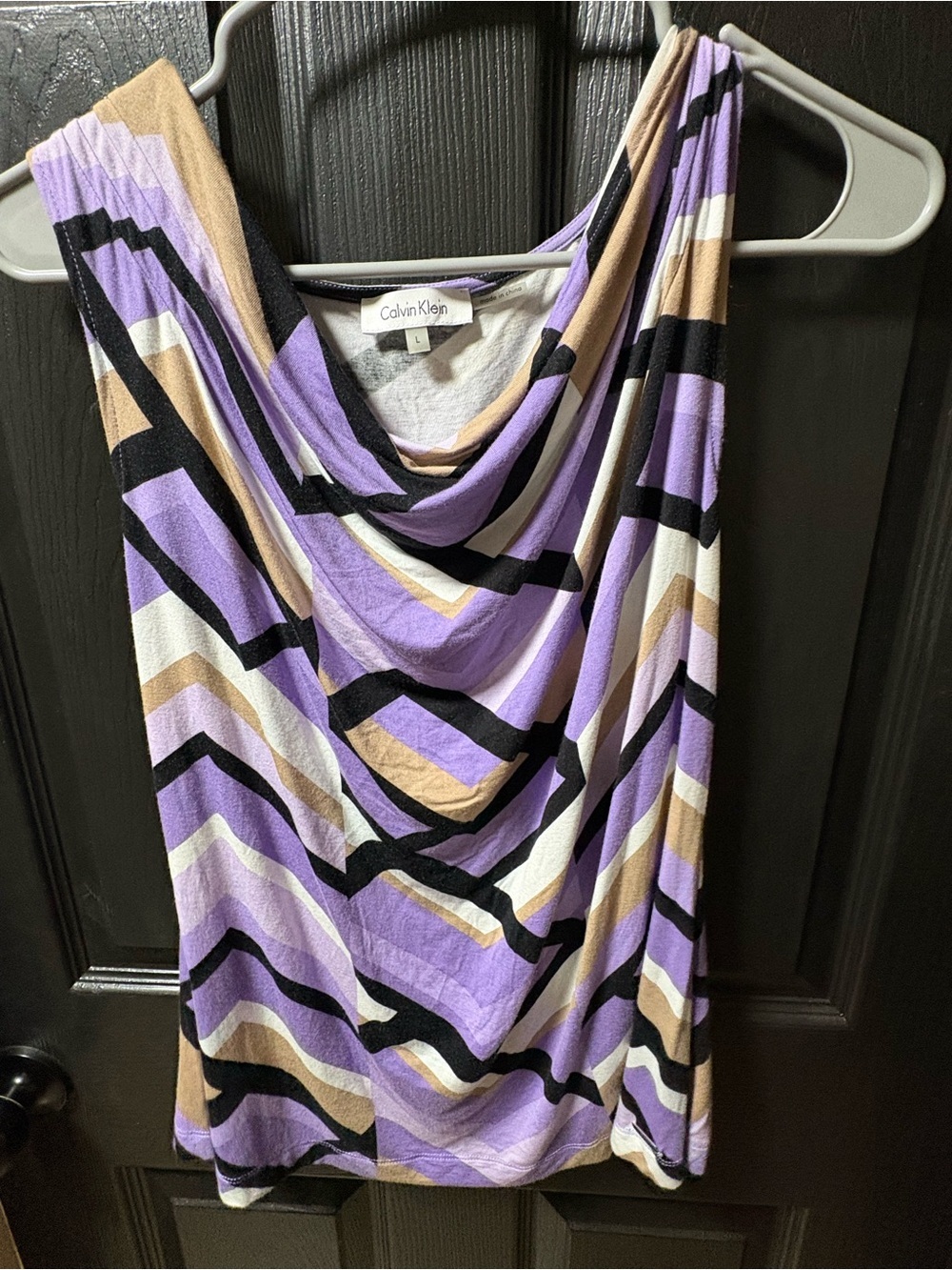 Calvin Klein Chevron Stripe Tank in Purple, Black, Cream and Tan